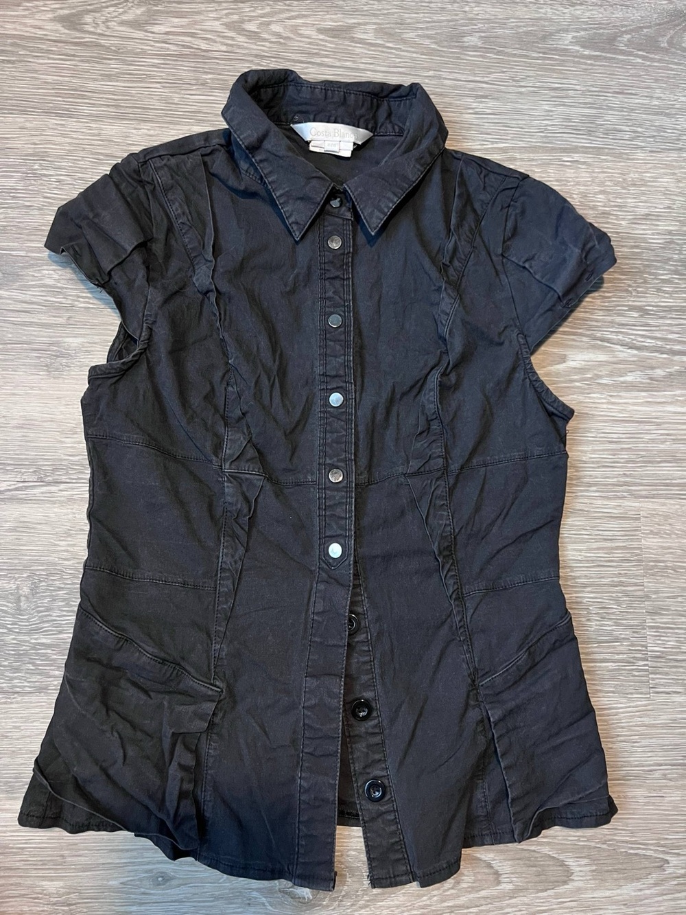 Y2K Black Fitted Short-Sleeve Button Down